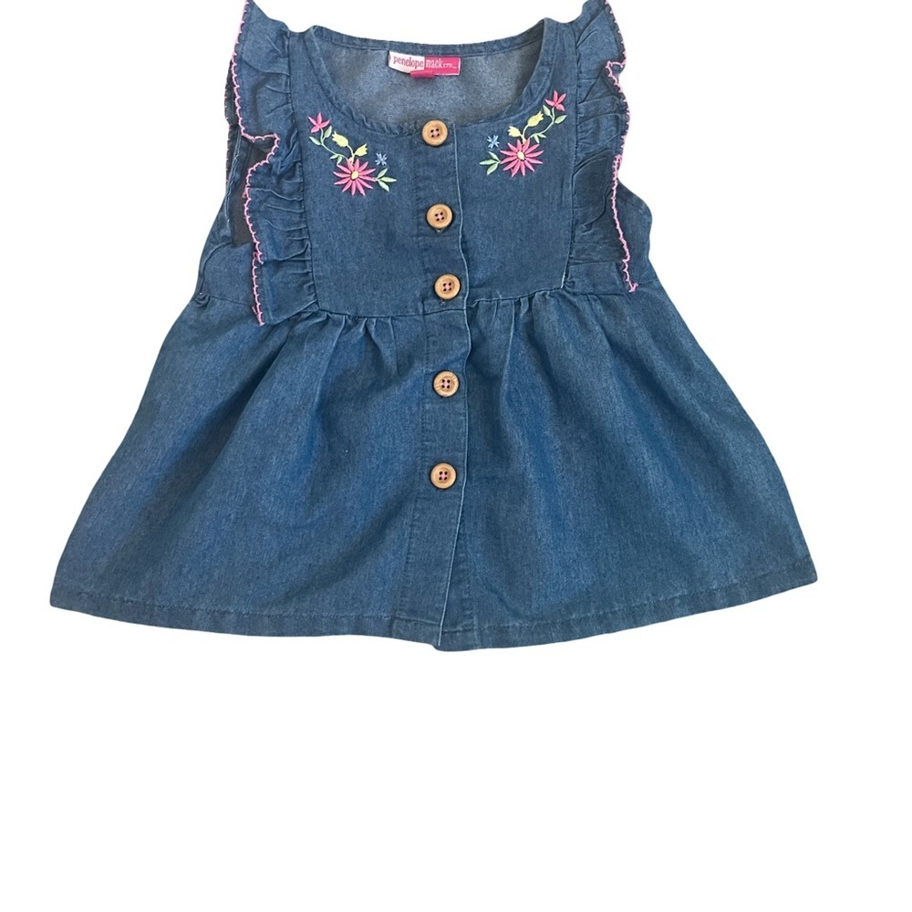 Penelope Mack Girl’s Blue Denim Top w/Floral Shorts Matching Set. Size: 24M. - Picture 2 of 7